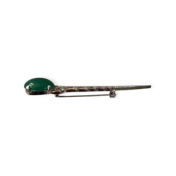 Vintage 80s Scottish Kilt Pin by DB Scotland, Silver tone metal with green stone - Picture 6 of 8